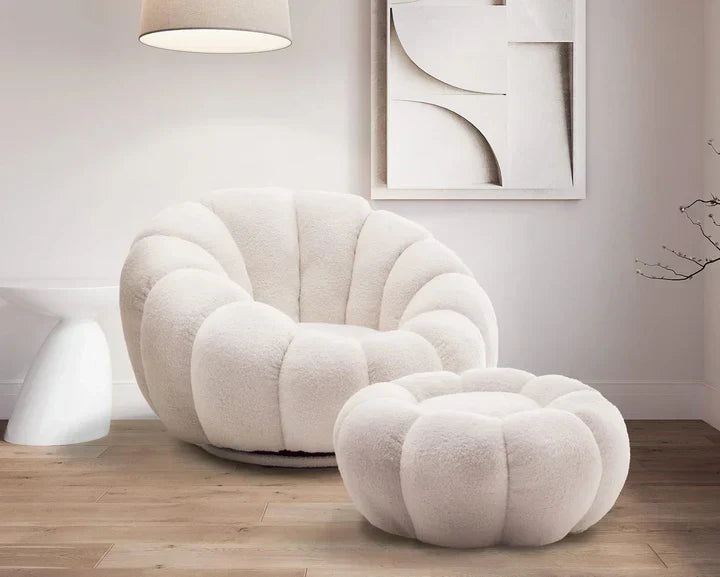 Teddy Boucle Fabric White Swivel Chair - Sofista Living LTD 