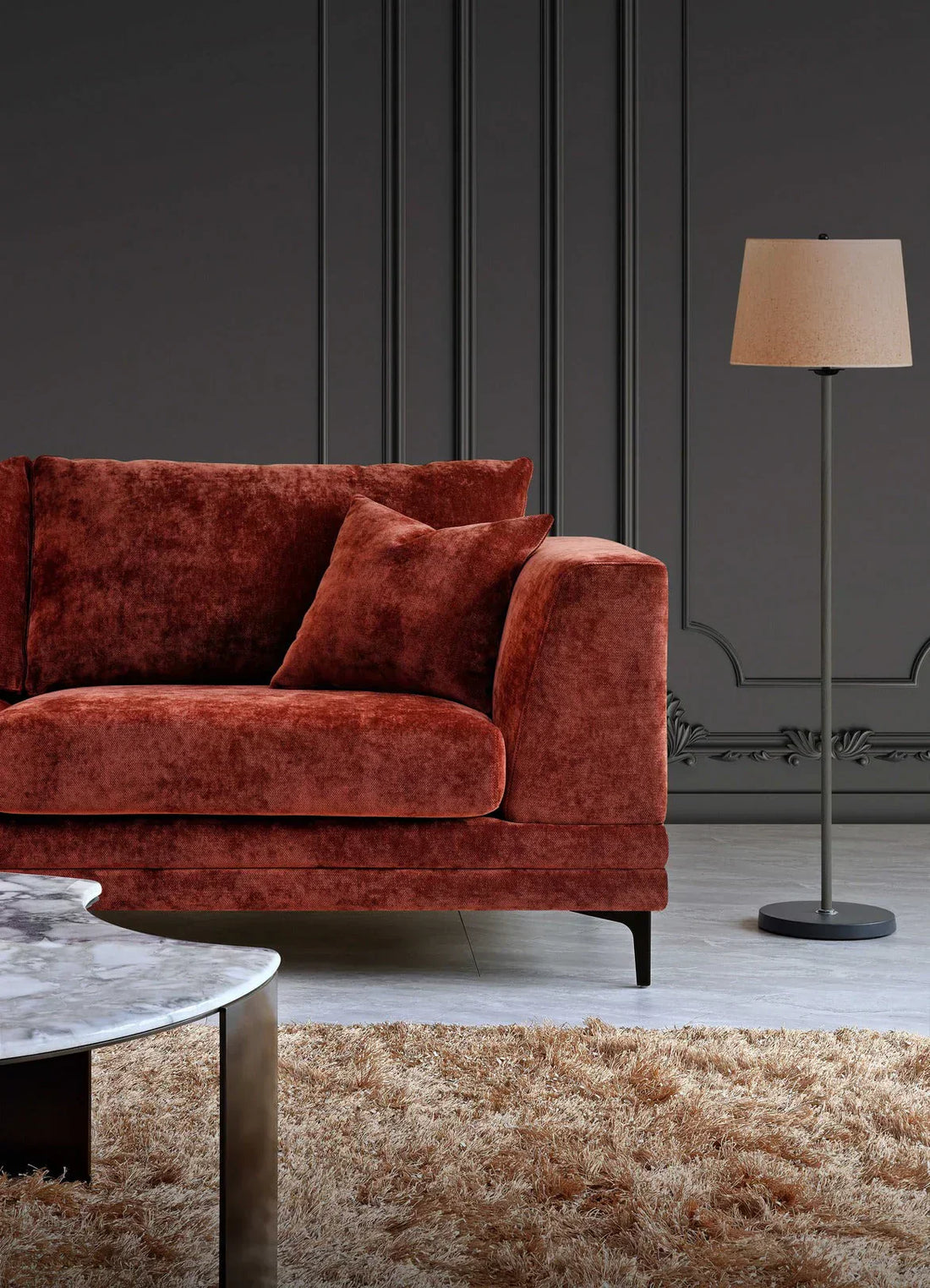 Lenox 3 Seater Sofa in Steel Velvet