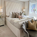 Patterned Prestige Tall Headboard Bed – Luxury Patterned Upholstered Tall Headboard Bed UK