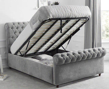 Sleigh Chesterfield Bed with Ottoman Storage - Sofista Living LTD 